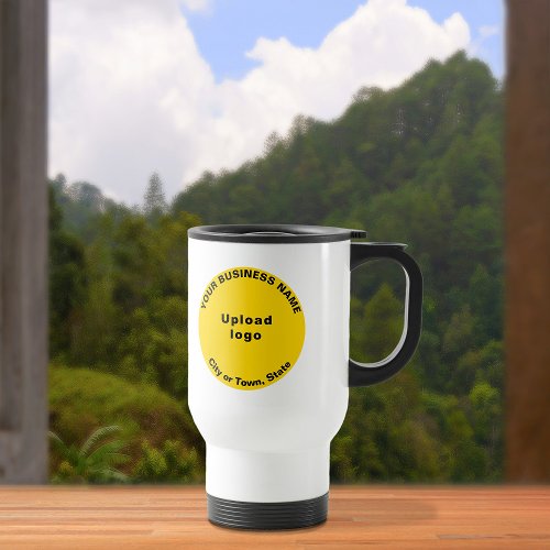 Yellow Round Business Brand on Travel Mug