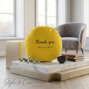 Yellow Round Pillow with Thank You Text