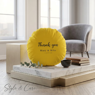 Yellow Round Pillow with Thank You Text