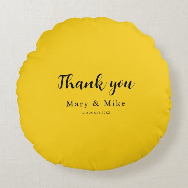 Yellow Round Pillow with Thank You Text (Front)