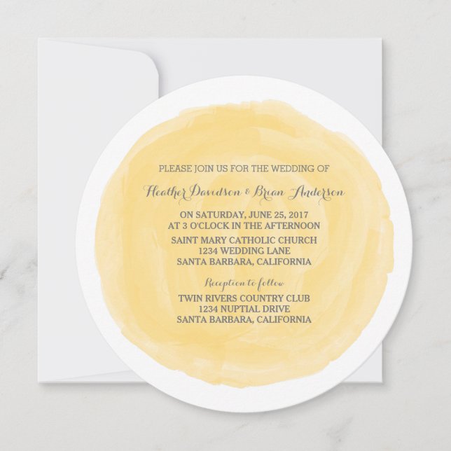 Yellow Round Watercolor Wedding Invite (Front)
