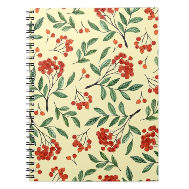 Yellow Rowan Watercolor Seamless Pattern Notebook (Front)
