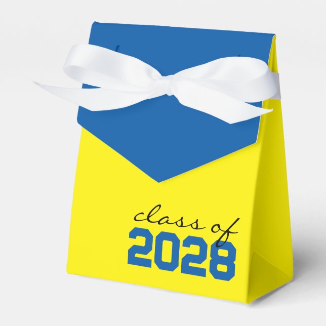 Yellow & Royal Blue Graduation Favor Boxes (Front Side)