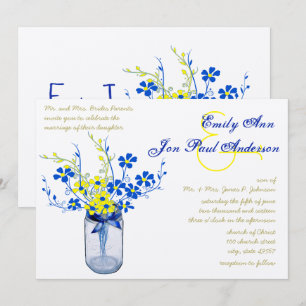 Yellow & Royal Blue Mason Jar Wildflower Wedding Invitation