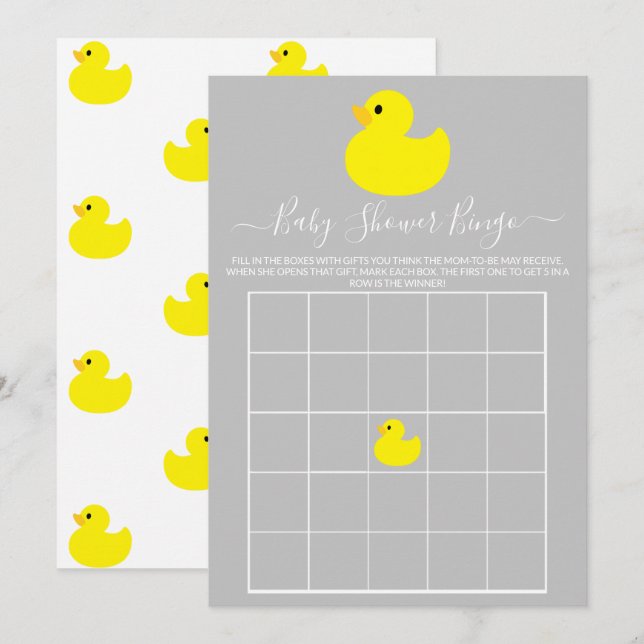 Yellow Rubber Duck Baby Shower Bingo Card (Front/Back)