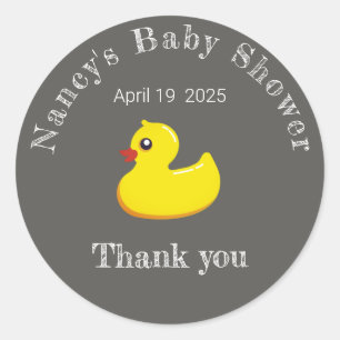 yellow rubber duck - baby shower -chalkboard look classic round sticker