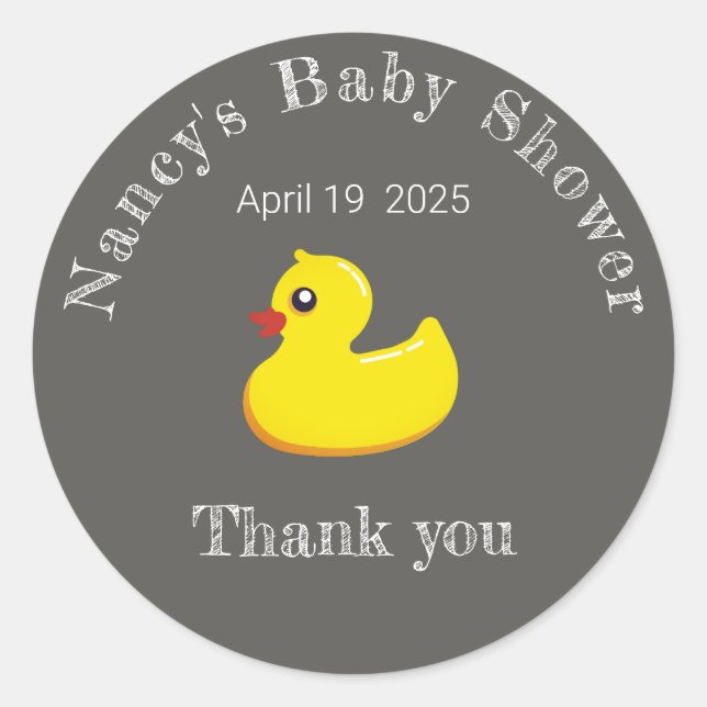 yellow rubber duck  - baby shower -chalkboard look classic round sticker (Front)