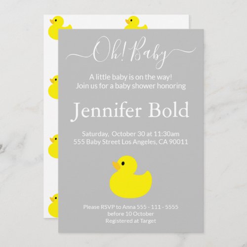 Yellow Rubber Duck Baby Shower Invitation