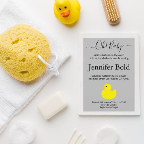 Yellow Rubber Duck Baby Shower Invitation