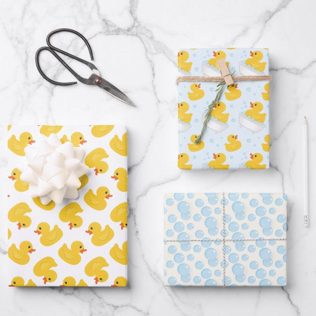 Yellow Rubber Duck Baby Shower Wrapping Paper Shee (Front)