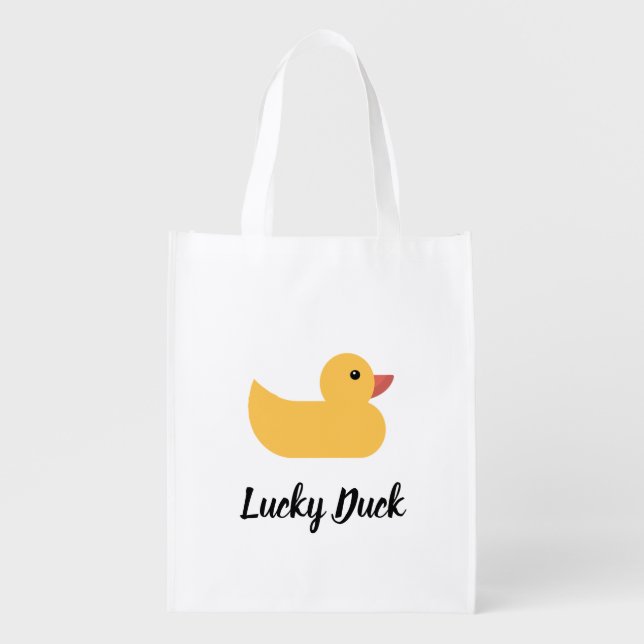 Yellow Rubber Duck Bath Lucky Duck Grocery Bag (Front)