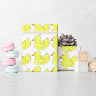 Yellow Rubber Duck Bathtub Toy Ducky Duckies Print Wrapping Paper