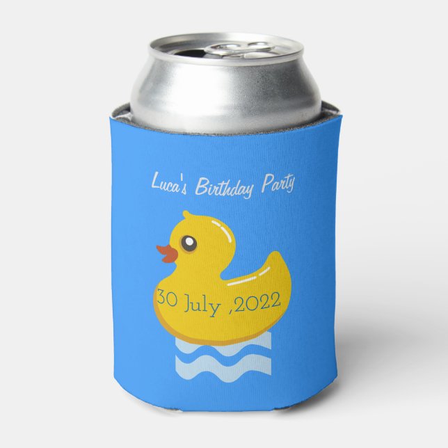 yellow rubber duck birthday party can cooler (Can Front)