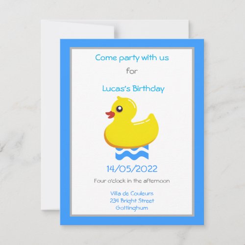 yellow rubber duck birthday party invitation