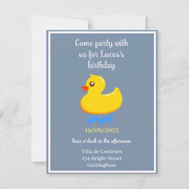 yellow rubber duck  -birthday party invitation (Front)