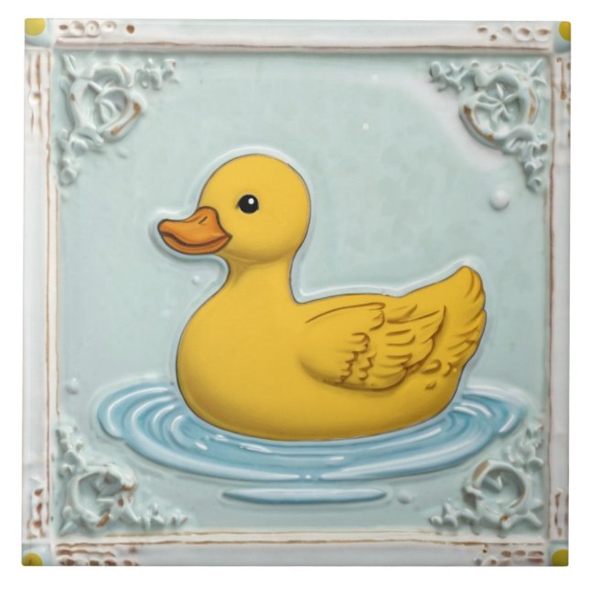 Yellow Rubber Duck Cute Duckie Ducky Toy Bathroom Ceramic Tile (Front)