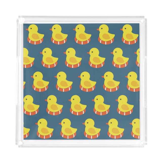 Yellow rubber duck, cute, seamless pattern. acrylic tray (Front)