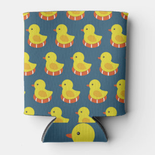 Yellow rubber duck, cute, seamless pattern. can cooler