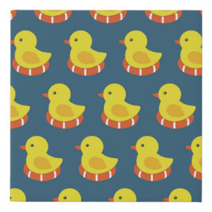 Yellow rubber duck, cute, seamless pattern. faux canvas print