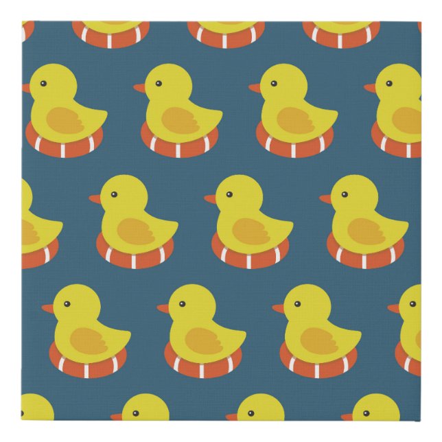 Yellow rubber duck, cute, seamless pattern. faux canvas print (Front)