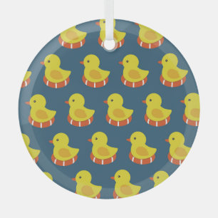 Yellow rubber duck, cute, seamless pattern. glass ornament