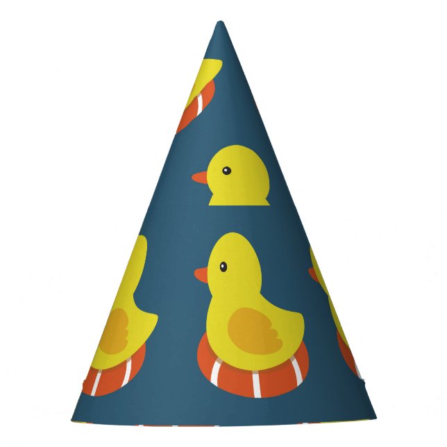 Yellow rubber duck, cute, seamless pattern. party hat (Front)