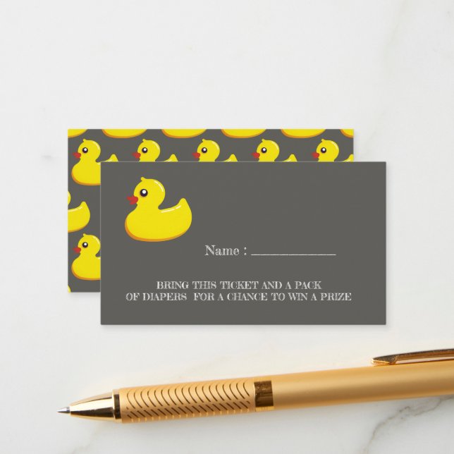 Yellow rubber duck - diaper raffle enclosure card (Front/Back In Situ)