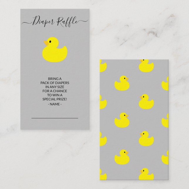 Yellow Rubber Duck Diaper Raffle Ticket Enclosure Card (Front/Back)