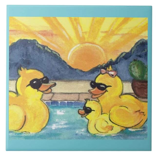 Yellow Rubber Duck Family in Pool Tile Trivet (Front)