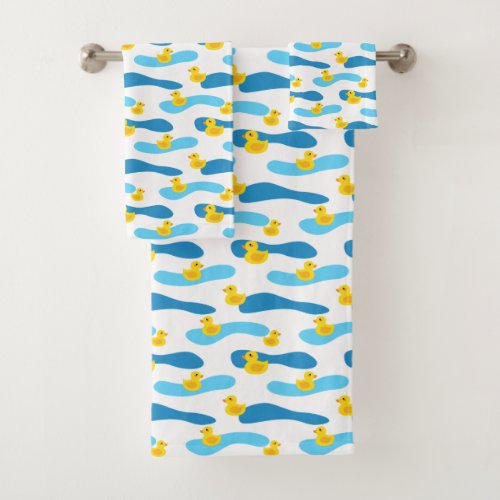 Yellow Rubber Duck Pattern Bath Towel Set