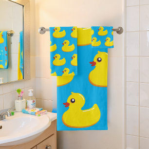 yellow rubber duck pattern  bath towel set
