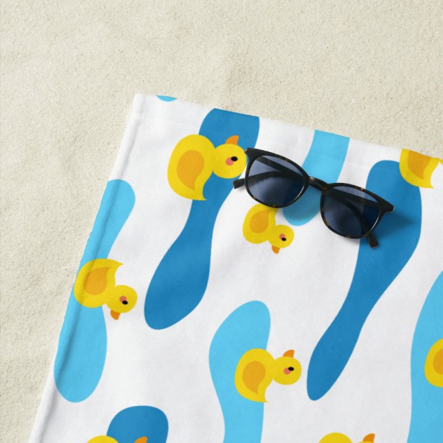 Yellow Rubber Duck Pattern Beach Towel (In Situ)