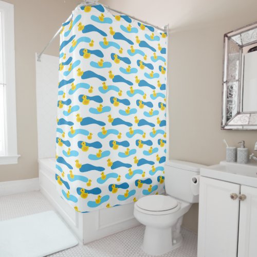 Yellow Rubber Duck Pattern Shower Curtain