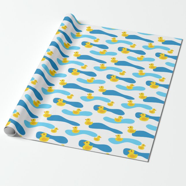 Yellow Rubber Duck Pattern Wrapping Paper (Unrolled)