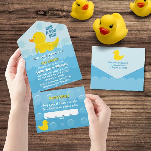 Yellow Rubber Duck Rub A Dub Dub Baby Shower All In One Invitation