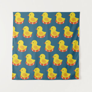 yellow rubber duck seamless pattern. Vintage illus Tapestry