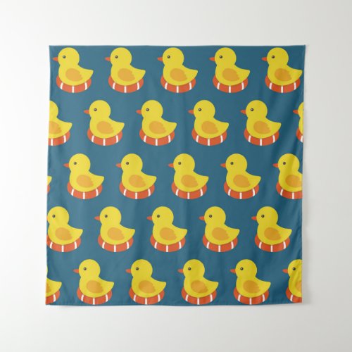 yellow rubber duck seamless pattern Vintage illus Tapestry