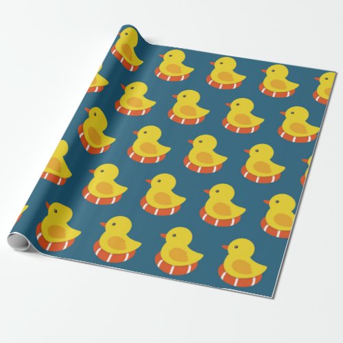 yellow rubber duck seamless pattern Vintage illus Wrapping Paper