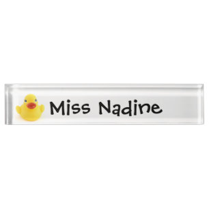 Yellow Rubber Duck with Childish Text Name Name Plate