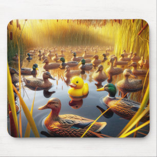 Yellow Rubber Duck With Hunting Decoys Mouse Pad