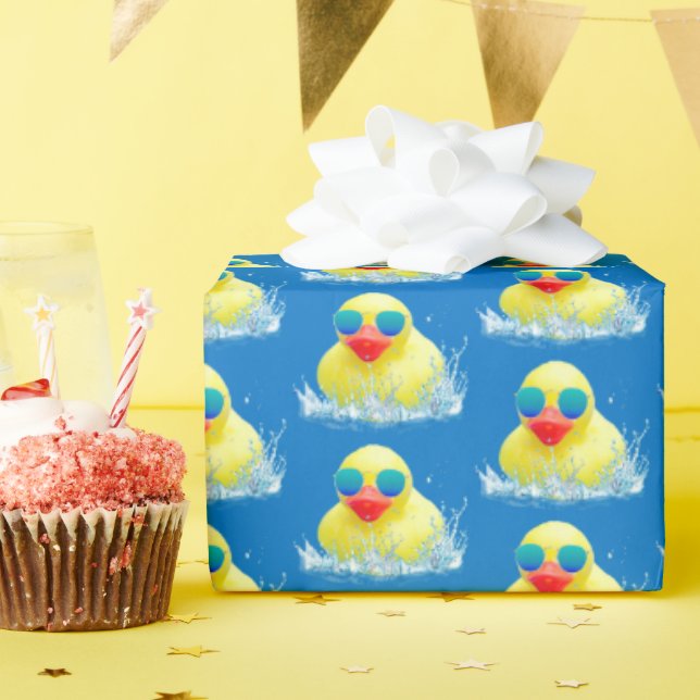 Yellow Rubber Duck With Sunglasses Wrapping Paper (Birthday Party)