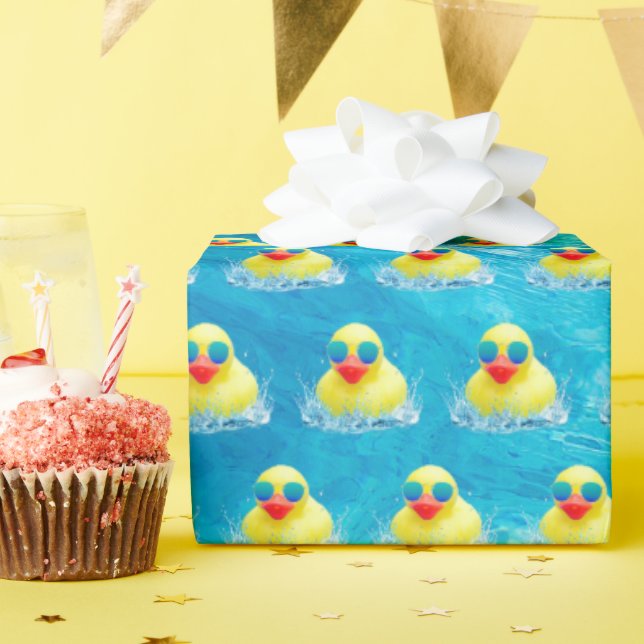 Yellow Rubber Duck With Sunglasses Wrapping Paper (Birthday Party)