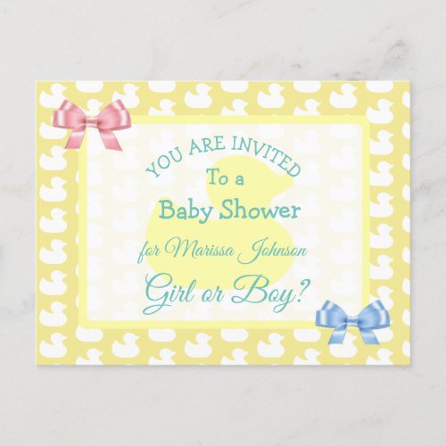 Yellow Rubber Duckie BabyShower Invitation Postcard