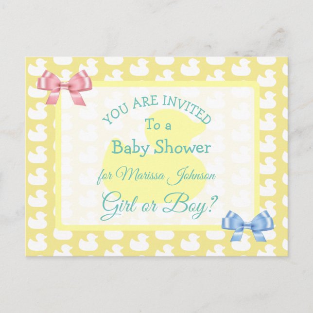 Yellow Rubber Duckie Baby'Shower Invitation Postcard (Front)