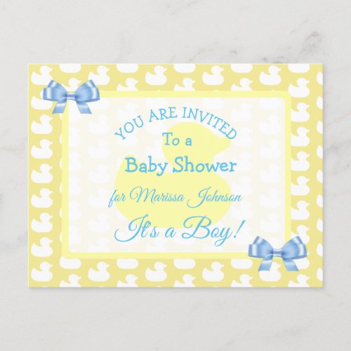 Yellow Rubber Duckie BabyShower Invitation Postcard