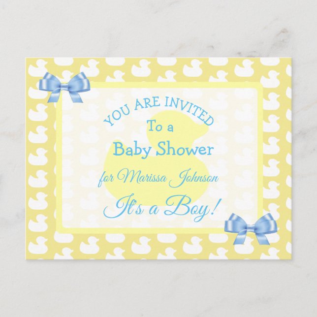 Yellow Rubber Duckie Baby'Shower Invitation Postcard (Front)