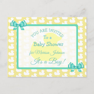 Yellow Rubber Duckie Baby'Shower Invitation Postcard
