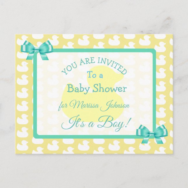Yellow Rubber Duckie Baby'Shower Invitation Postcard (Front)