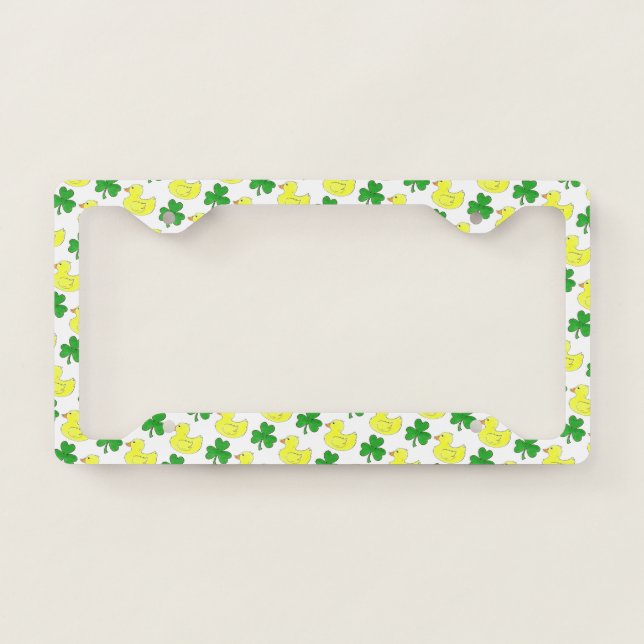 Yellow Rubber Duckie Green Shamrock LUCKY DUCK License Plate Frame (Front)