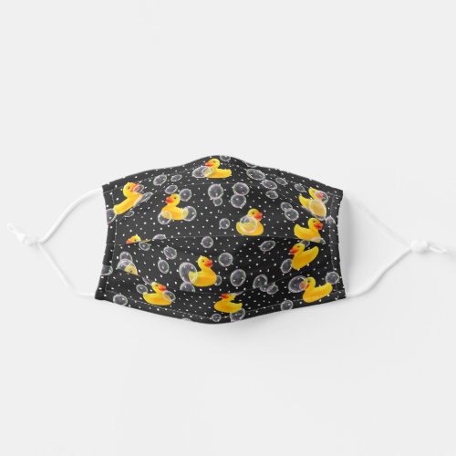 Yellow rubber ducks and bubbles on dots adult cloth face mask